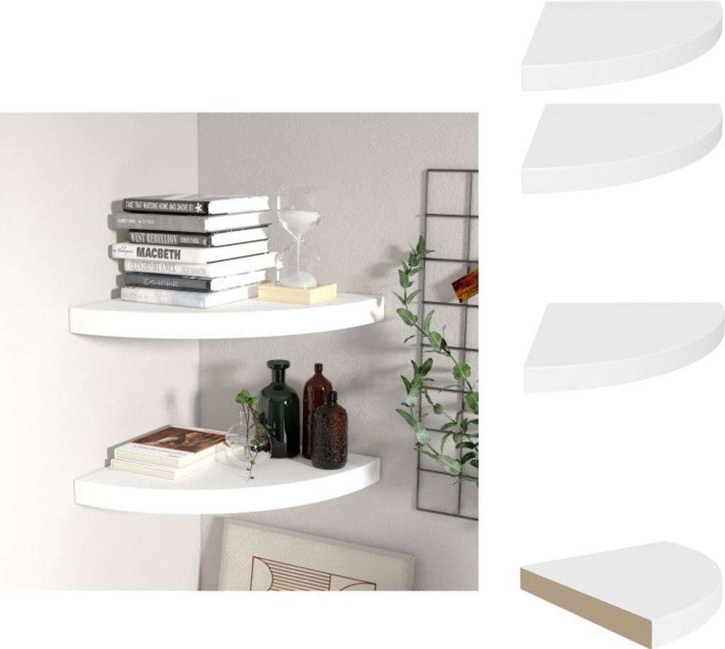 vidaXL Eck-Schweberegale 2 Stk. Weiß 35x35x3,8 cm MDF - Wandregale