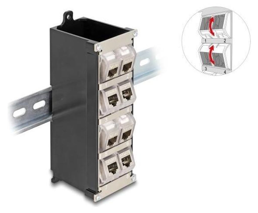Delock Support Keystone 8 ports inclinable pour rail DIN ou Image du produit 