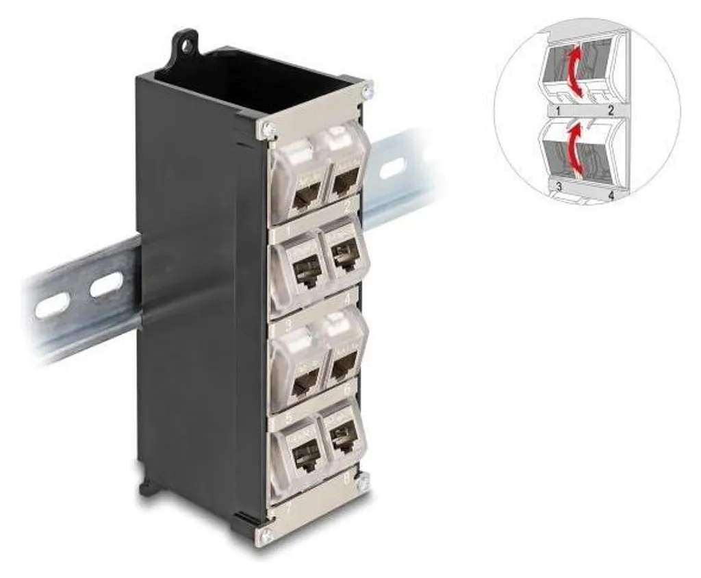 Support Keystone 8 ports Delock 67039 inclinable pour rail DIN mural