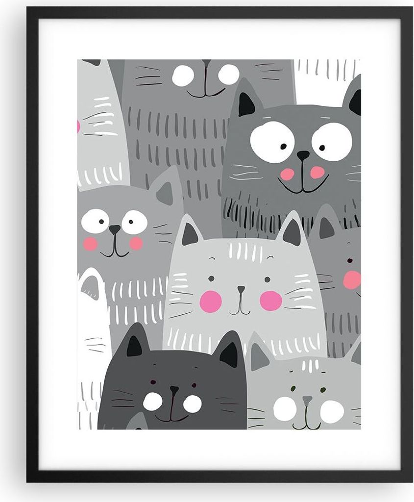 Gerahmtes Poster - Schwarzer Rahmen - Kittys Tiere Illustration - 40x50 cm - Wand Bild - Wanddeko - Wandbilder - Wandposter - Bilderrahmen - Bilder...