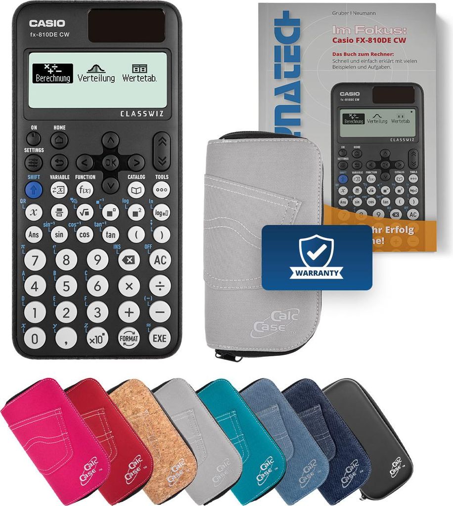 Casio FX-810 DE CW Taschenrechner mit Schutztasche hellgrau und Fachbuch