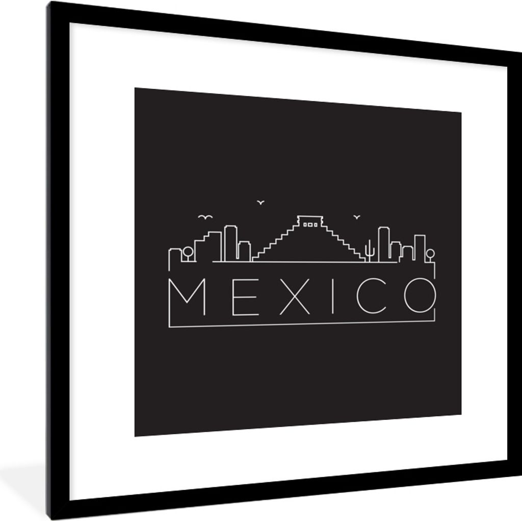 MuchoWow MuchoWow Gerahmtes Poster Stadtbild "Mexiko" auf schwarzem Hintergrund 40x40 cm - Poster mit zchwarzem Bilderrahmen - Poster - Plakat ...