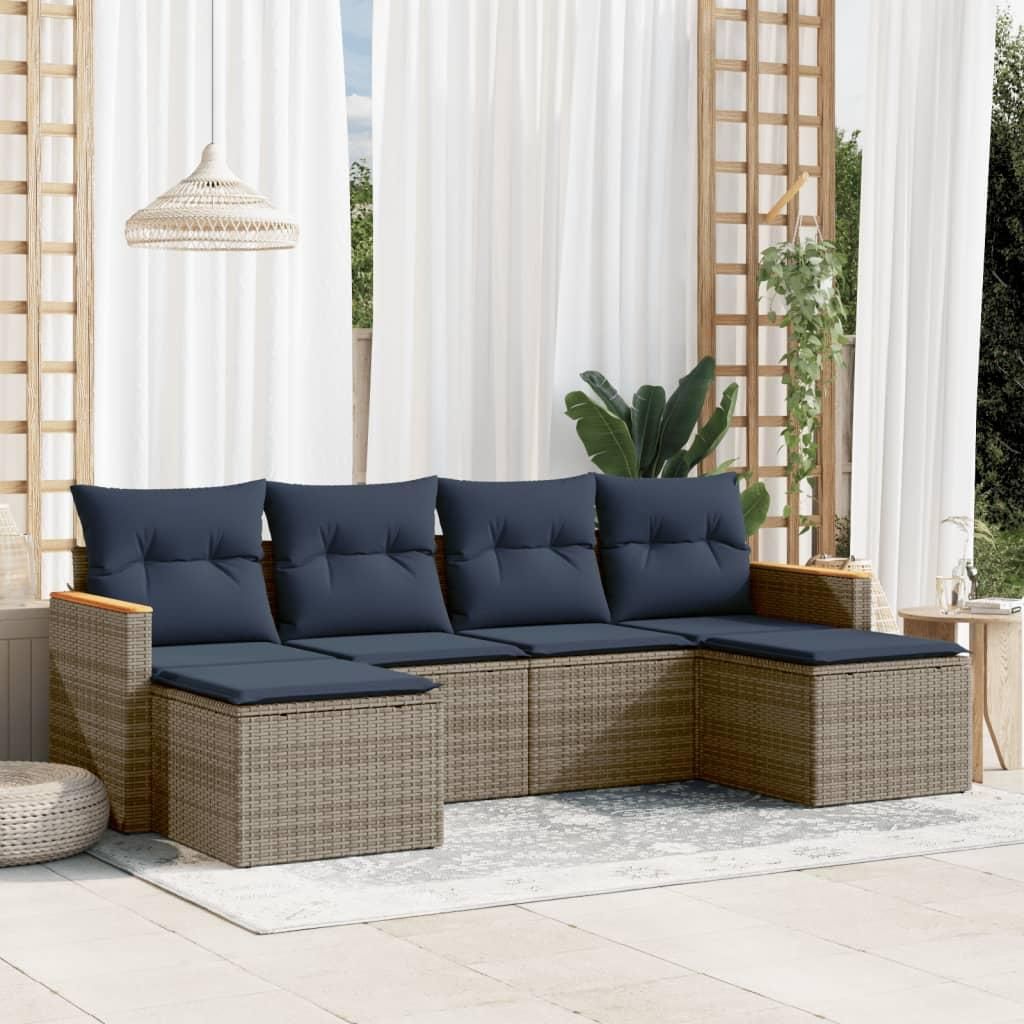 Maison Exclusive - 6-teiliges Gartensofa-Set mit Kissen, grau, Polyrattan