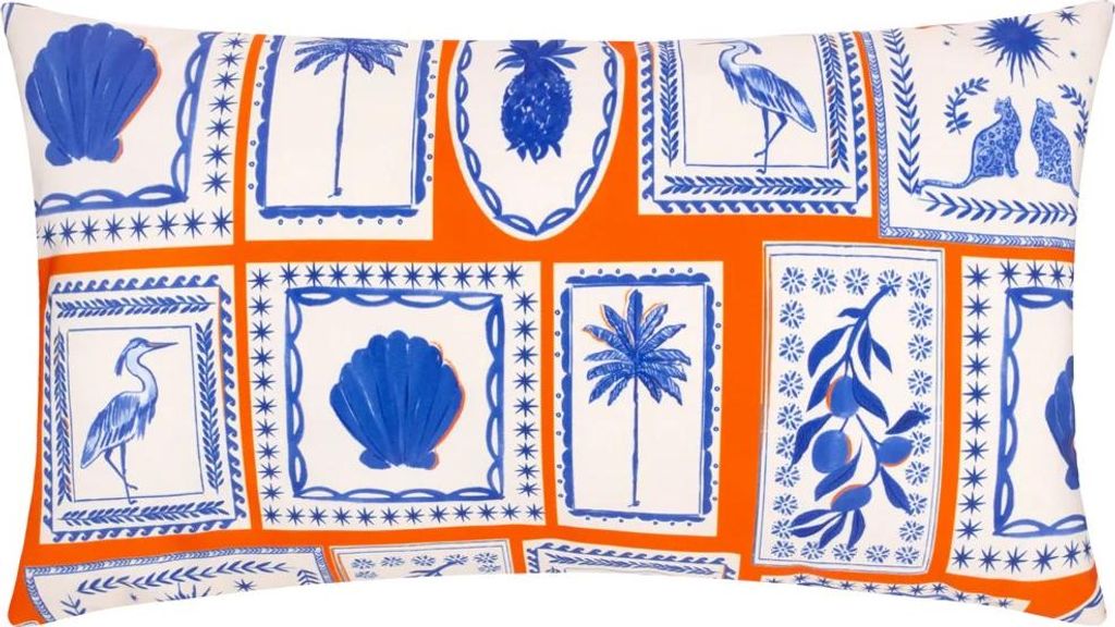 Furn - Abstrakt - Kissenbezug für draußen "Frieze" RV3100 (30 cm x 50 cm) (Koralle/Blau)