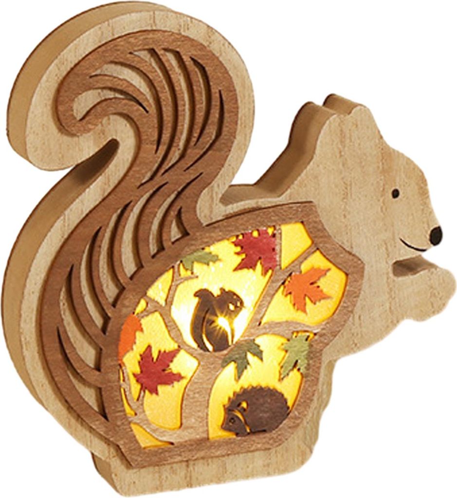 3D-beleuchtetes Tierornament aus Holz, Igel, Blatt, Eule, Eichhörnchen, Nachtlicht, rustikale beleuchtete Schreibtischdekoration für Wohnzimmer, ...