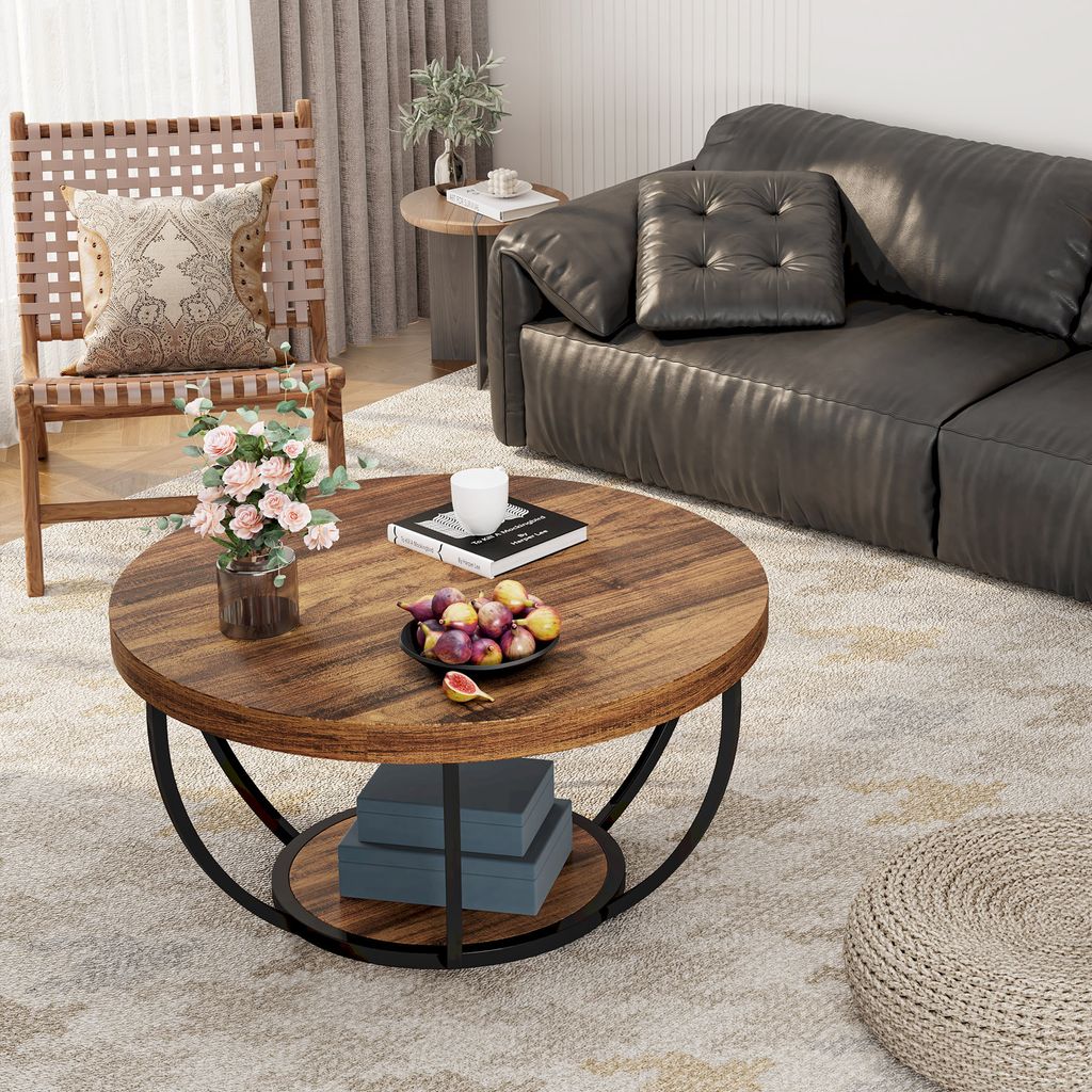 Tribesigns Runde Couchtisch, Industrial 2-Tier-Kreis Produktbild 9