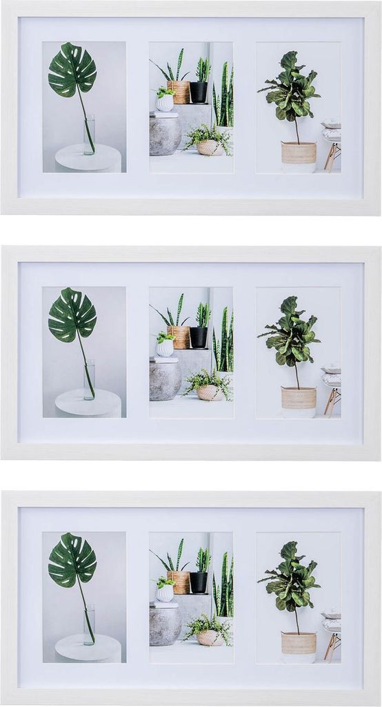 3er Set Bilderrahmen Collage 9 Fotos 10x15cm Ahorn Weiß MDF Passepartout Deko