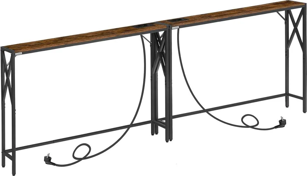 Table console avec station de charge, style industriel, 100x15x73.5 cm