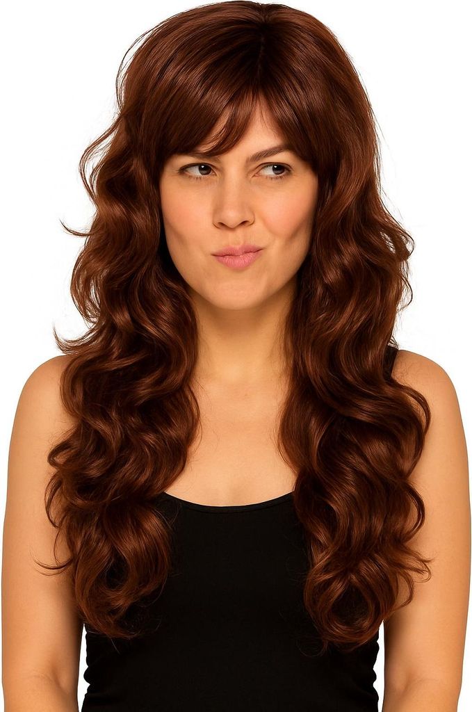 Braune Damen-Perücke mit Locken – Langhaar Popstar Look Produktbild 