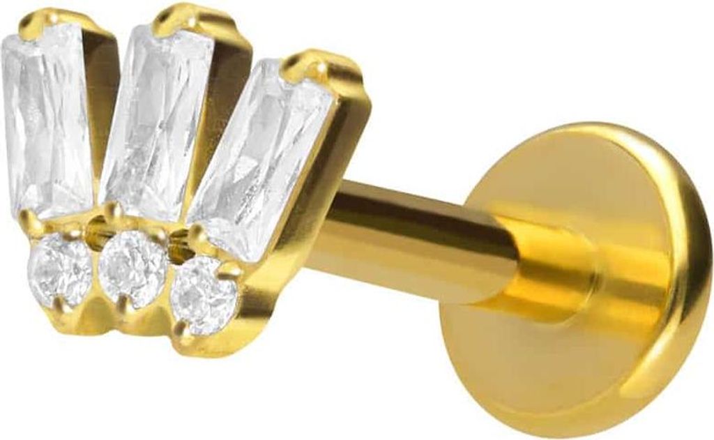 Ohrpiercing, Nasenpiercing Titan Labret mit Innengewinde 6 EINGEFASSTE KRISTALLE Gold Stablänge: 8mm | Stabstärke: 1,2mm