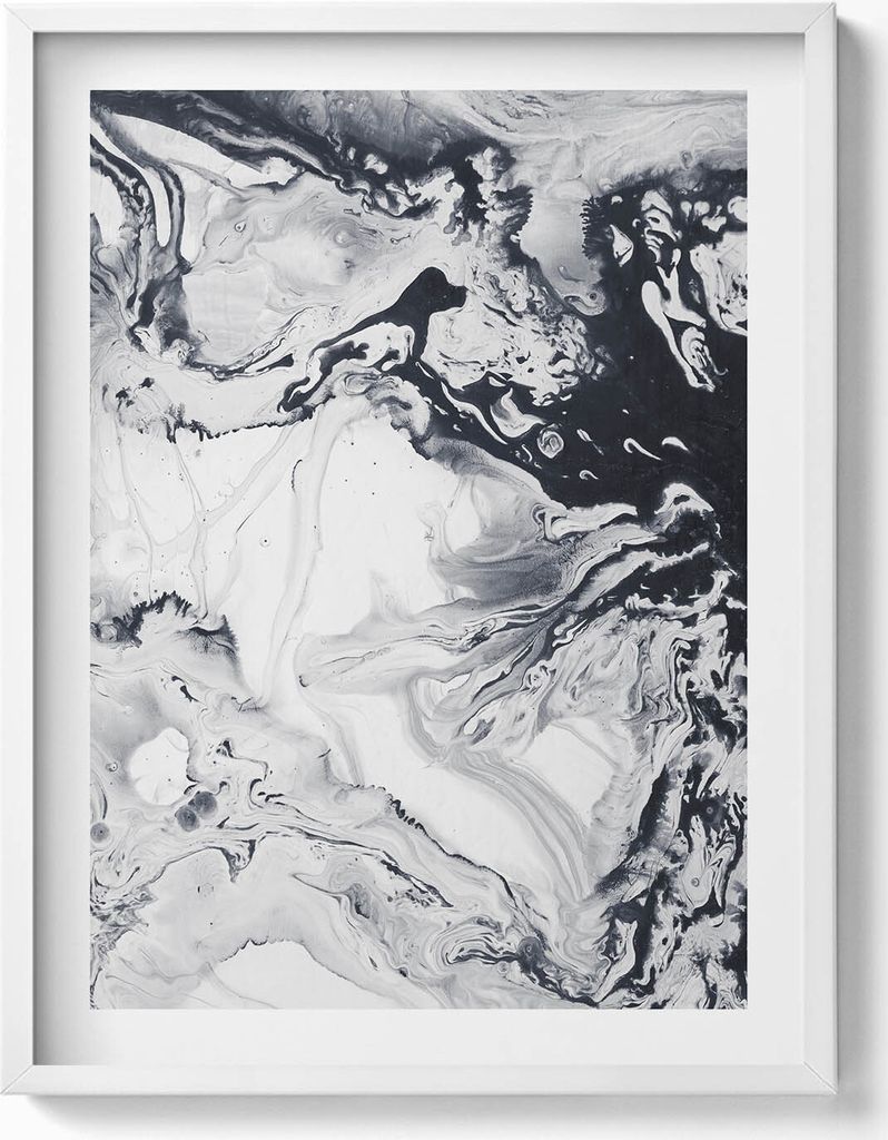 Abstrakte Tinte– Wandbild mit Rahmen – Gerahmtes Bild – Wanddekoration – 60x80 cm – Weiß Rahmen