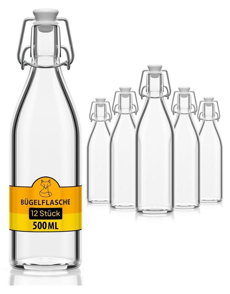 12x Glasflasche 500ml Flaschen zum Befüllen Einmachgläser Bügelverschluss leere Flaschen Bügelflaschen Schnapsflaschen Likörflaschen Saftflaschen