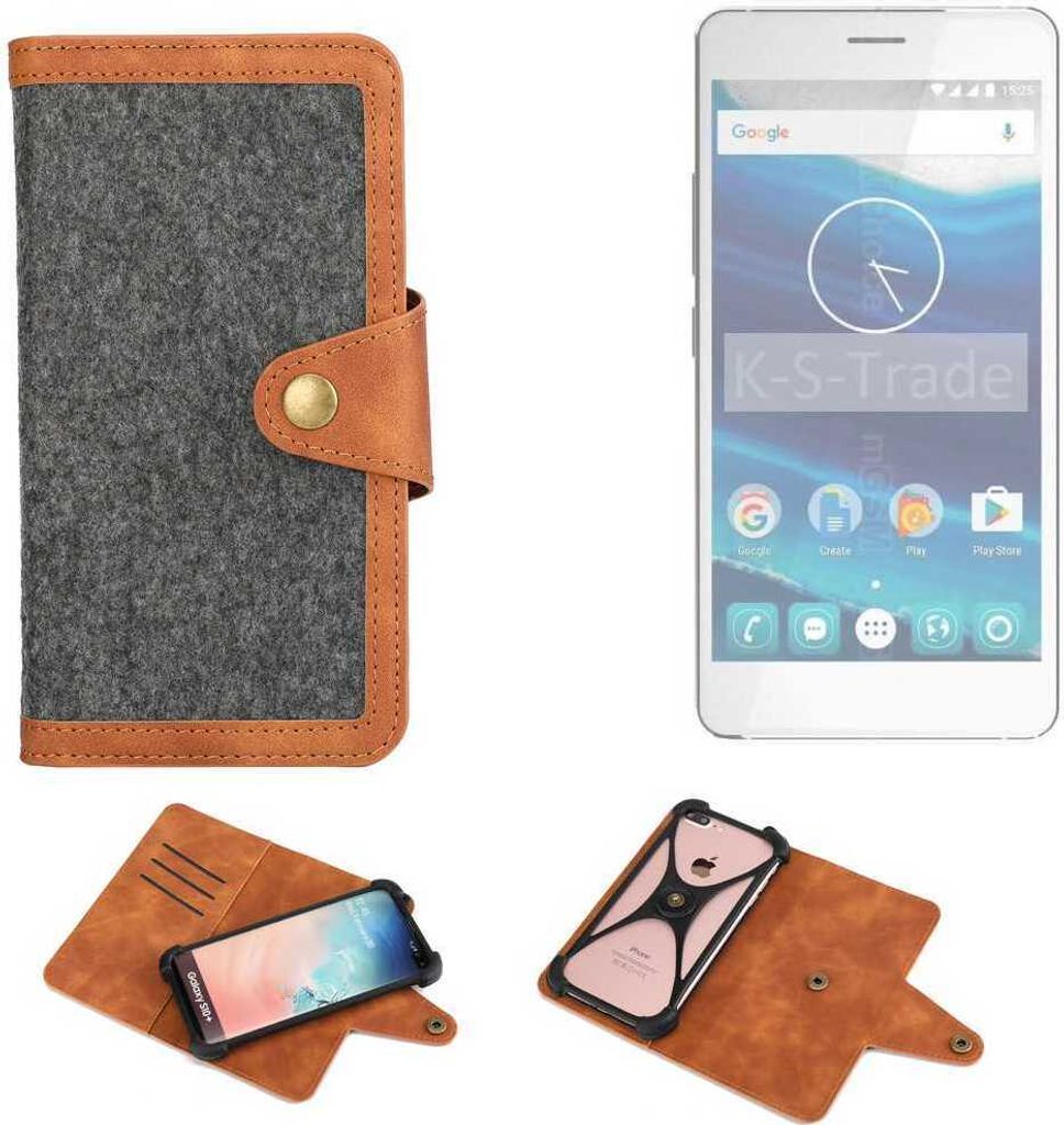 K-S-Trade Schutzhülle Handyhülle kompatibel mit Qilive Q5.5 Filz Hülle Kunst-Leder dunkelgrau braun (1x)