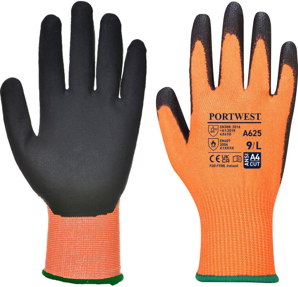 Portwest A625 Vis-Tex PolyurethanSchnittschutzhandschuh Orange/Black Gr. L