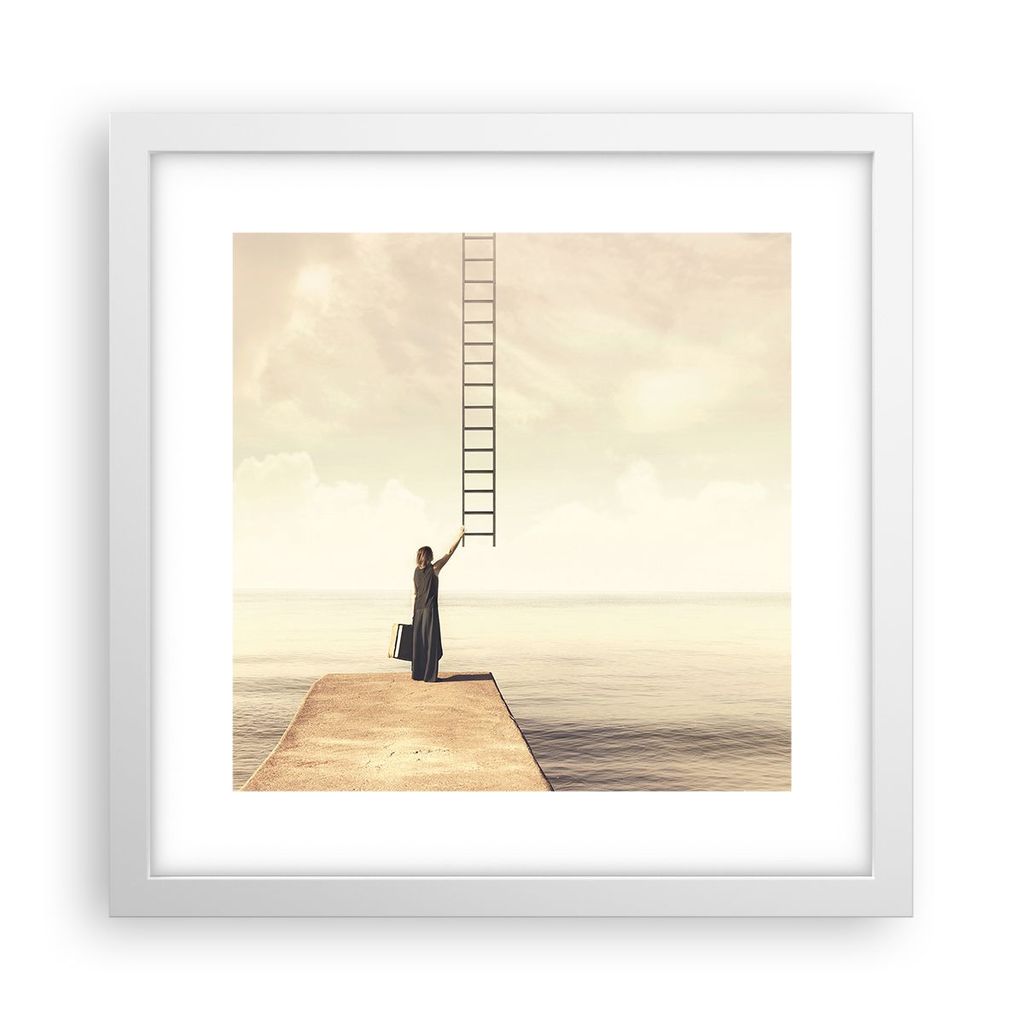 Gerahmtes Poster - Weißer Rahmen - Symbol Frau Leiter - 30x30 cm - Wand Bild - Wanddeko - Wandbilder - Kunstposter - Wandposter - Bilderrahmen - B...