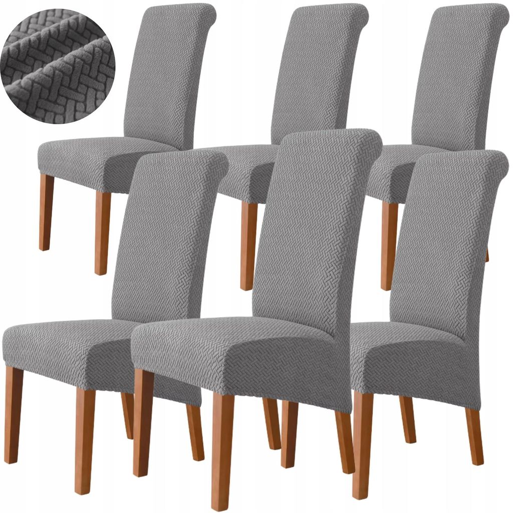 Stuhlhussen XL Grau Jacquard 6er Pack - Stretch Bezug - Produktbild 