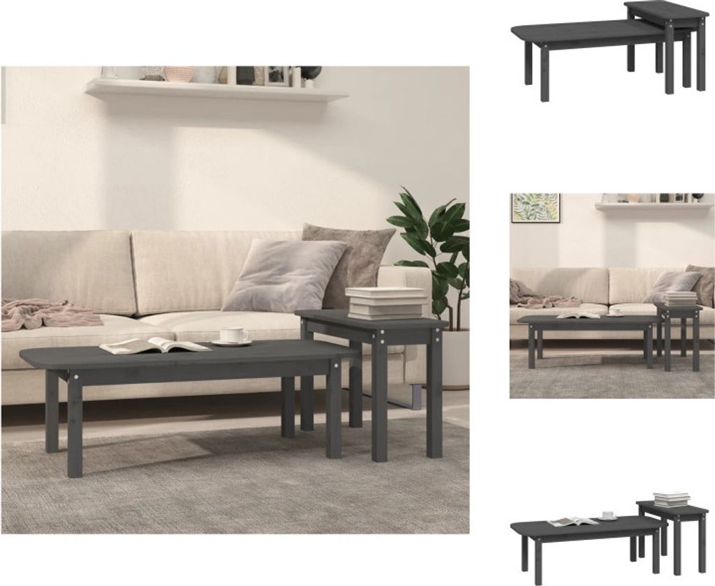 vidaXL 2-tlg. Couchtisch-Set Grau Massivholz Kiefer - Couchtische