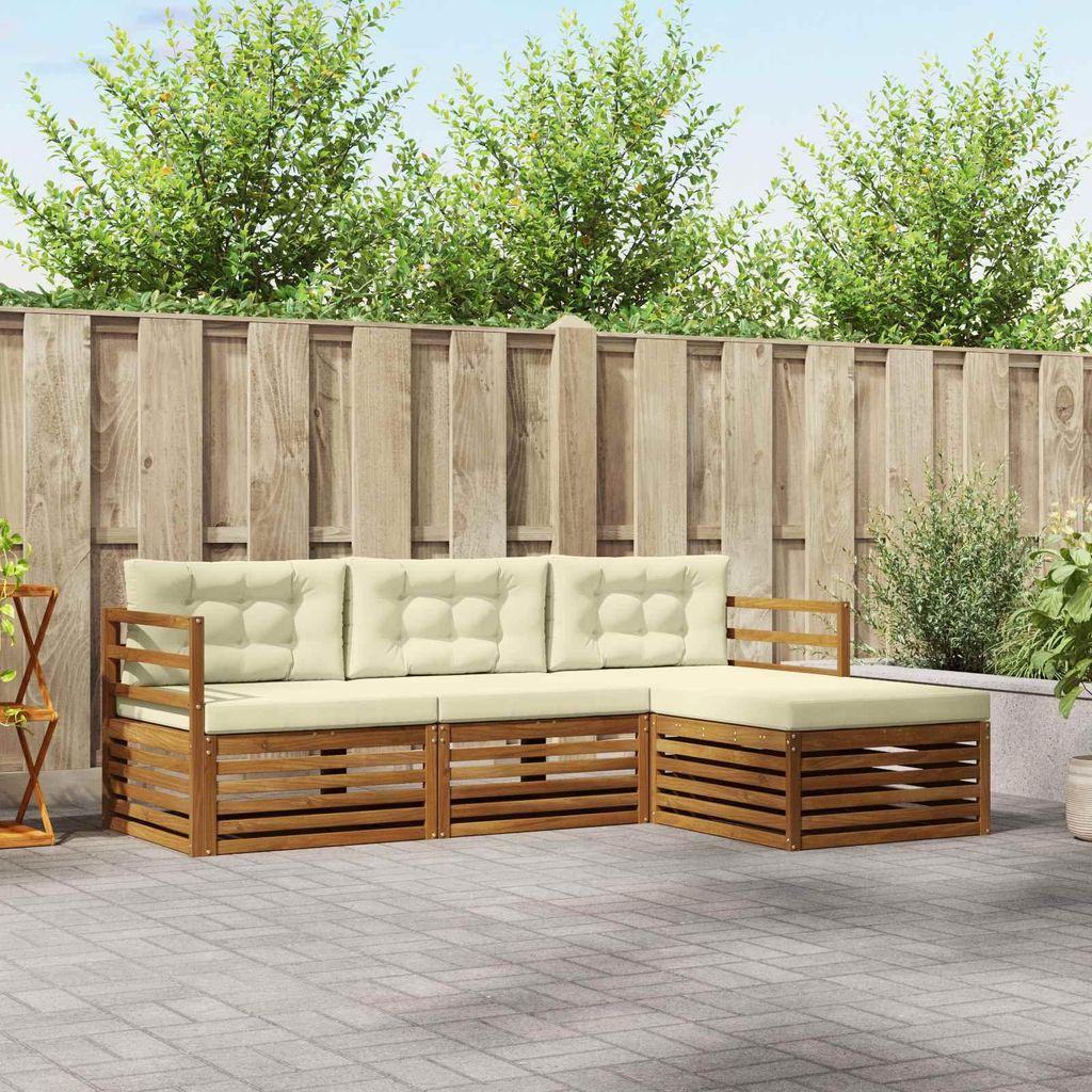 "im Sonderangebot"Outdoor-Sofagarnitur - CLORIS - Balkonmöbe/Sitzgruppe - mit Kissen 4 pcs - Moderne Design - Natur und Creme - Gartensofas Promot...