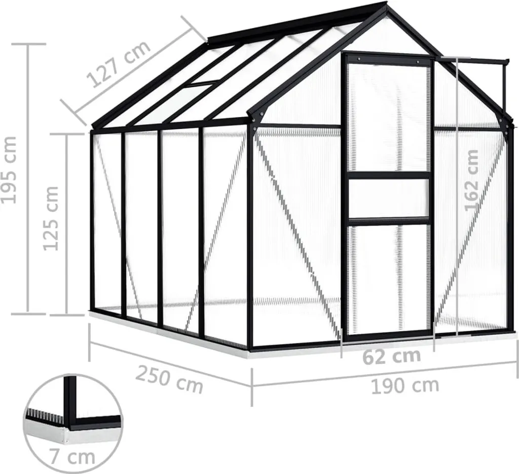 Serre de jardin en aluminium et polycarbonate 4,75 m² avec embase fixe - 9
