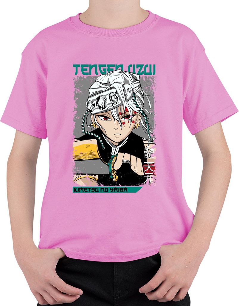 Tengen Uzui Kimetsu no Yaiba Sound Hashira Anime Geschenk Japan Y2K Streetwear Uni Kinder T-Shirt, Pink, 152