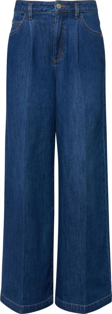 Comma Blaue Loose Fit Wide Leg Jeans mit Bundfalte und leichter Waschung Größe 38