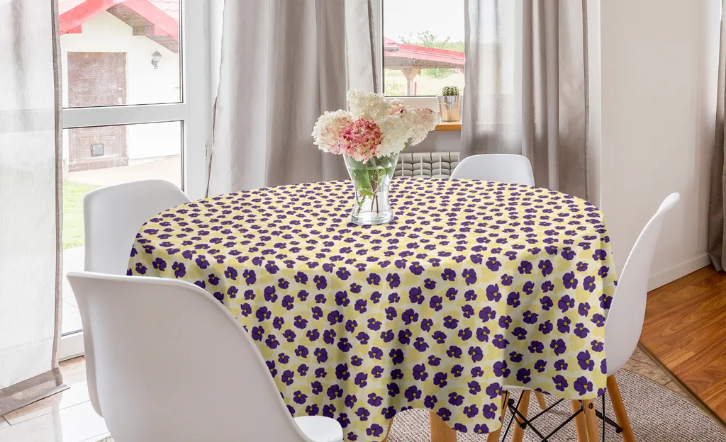 ABAKUHAUS Tovaglia Rotonda 150 cm Fiori e Cuori | Arredo Cucina Multicolore
