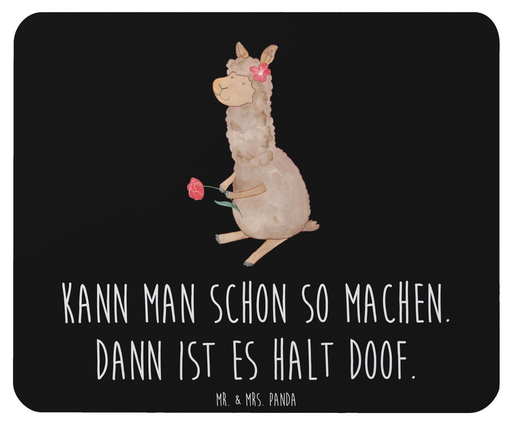 Mr. & Mrs. Panda Mauspad Alpaka Blume - Schwarz - Geschenk, Lama, Spruch, laptop, Mousepad, mousematte, Mouse Pad, Lamas