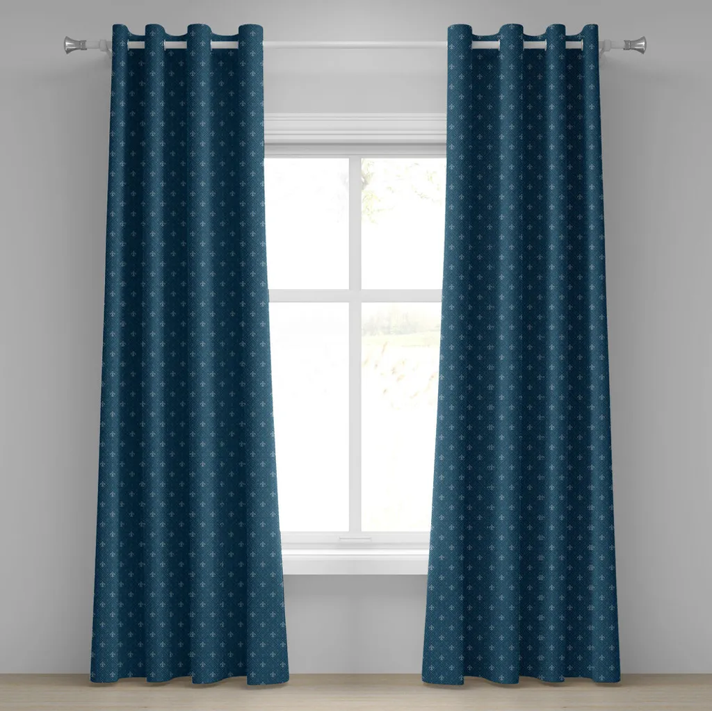 Rideau Fleur De Lis Bleu Gris à œillets, style baroque ancien 280x245