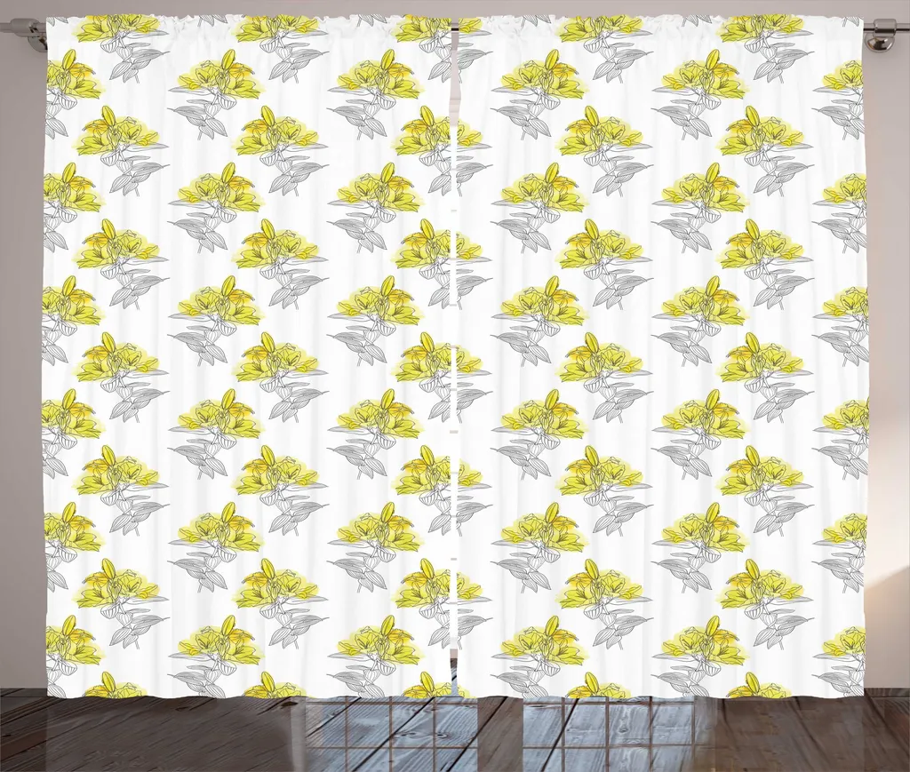 ABAKUHAUS Rideau rustique 280x225cm, lys graphique jaune et gris