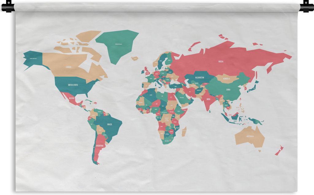 MuchoWow Wandteppich Wandbehang Weltkarte - Rosa - Blau - Einfach 150x100 cm Tapisserie Dekoration Wandtuch - Waschbar - Tapisserien - Wand-Decke