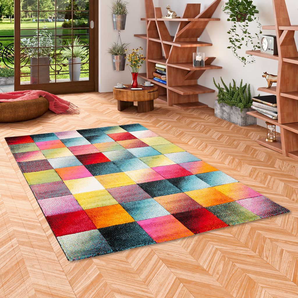 Designer Teppich Maui Modern Bunt Karo, Größe:160x230 cm
