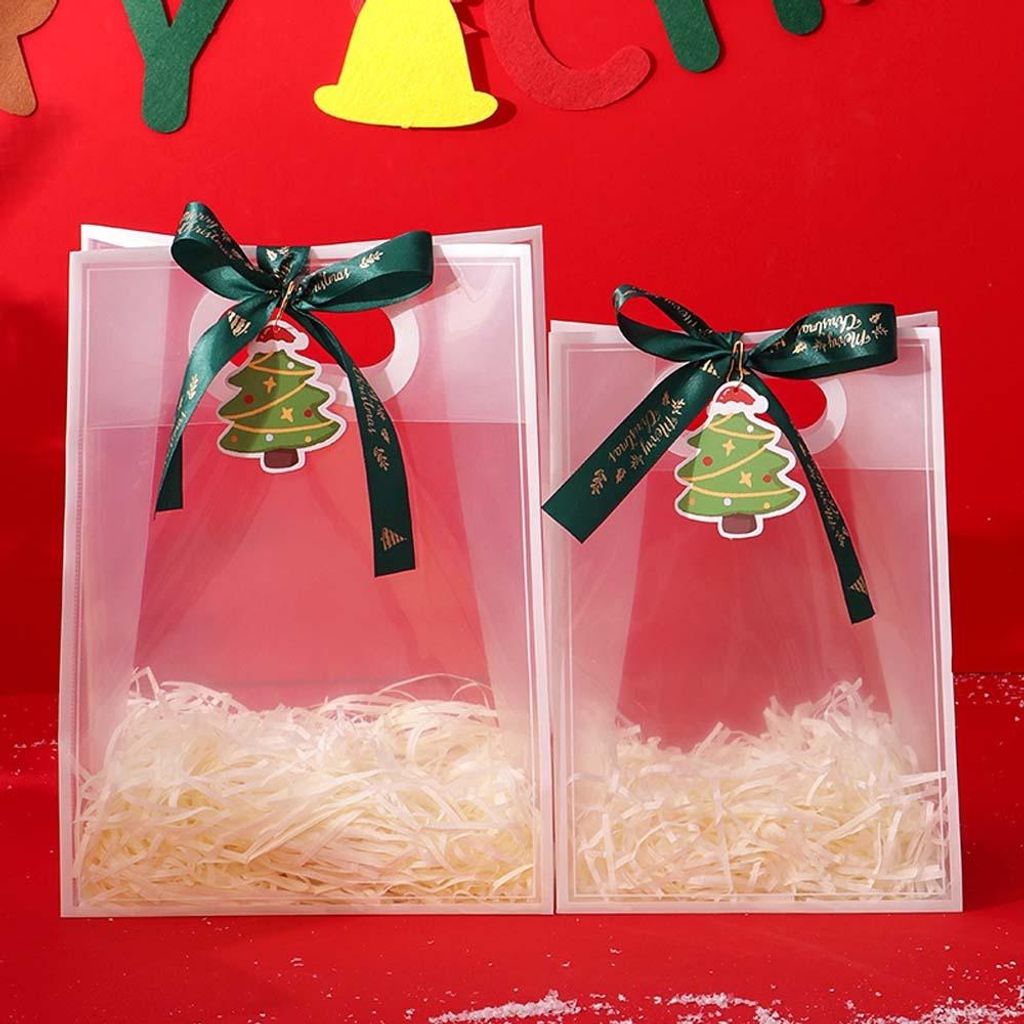 INF Kleine Weihnachtsgeschenktüte mit Band, Karte und Raffia - Festliche Verpackung