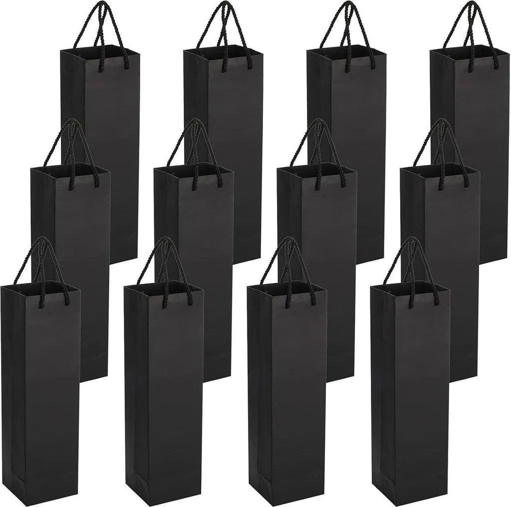 Sacs cadeaux vin Noir mat lot de 12 pour bouteilles de vin et champagne