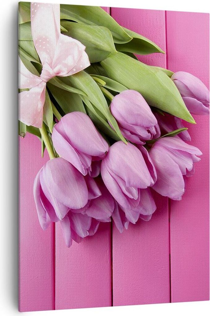 Bild auf Leinwand - Leinwandbild - Einteilig - Tulpen Blumenstrauß Garten - 70x100cm - Wand Bild - Wanddeko - Wandbilder - Leinwanddruck - Wanddek...