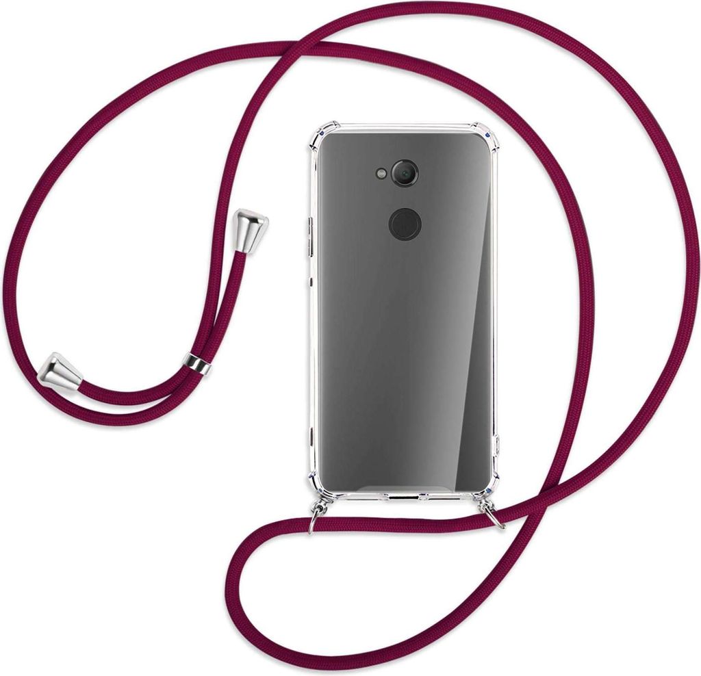 Handykette Backcover-Schutzhülle mit Band (Metall silberfarben) für Sony Xperia XA2 Ultra - dunkelrot