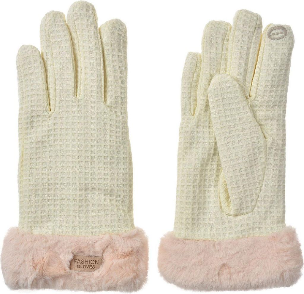 Clayre & Eef Handschuhe mit Kunstpelz 9x23 cm Beige Polyester