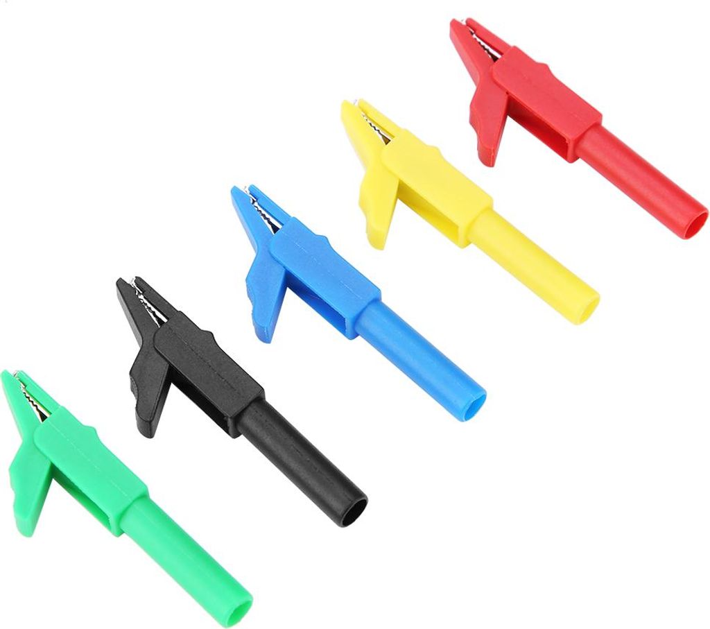 P2007 Robuste Krokodilklemmen, 5er-Pack, Vollst?ndig Isoliert, 15 A/300 V, fr Professionelle Elektrische Steckverbinder mit 4-mm-Bananenstecker