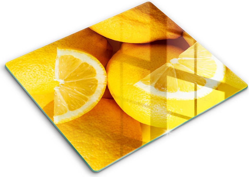 Glasschneideplatte - Herdabdeckplatte - 60x52 - Schneidebrett - Spritzschutz - Saftige Zitronen