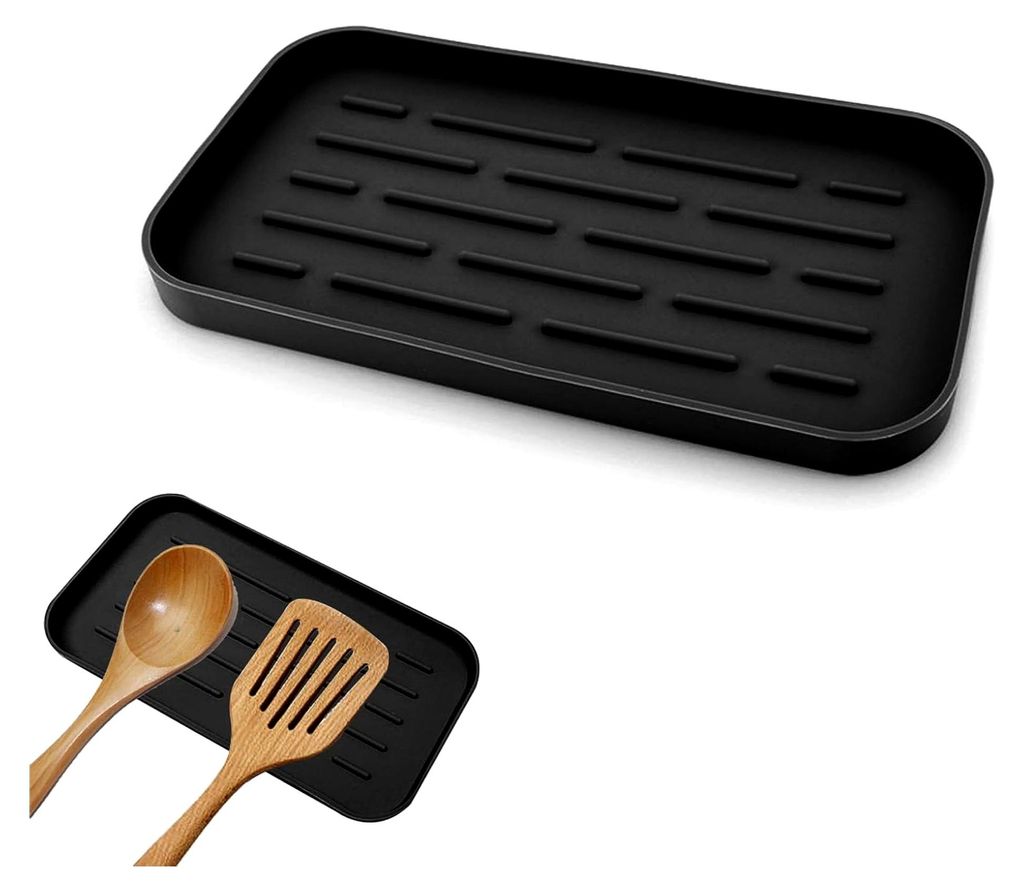 Löffelablage aus Silikon, Funktionale Löffelhalter für Küche und Esstisch - Schwarz