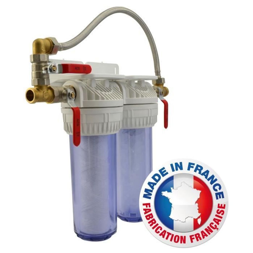 AQUAWATER – 104175 – Doppelfilteranlage mit Filter- und Kalkschutzpatronen – Lebensdauer der Patronen: 6 Monate – Hergestellt in Frankreich