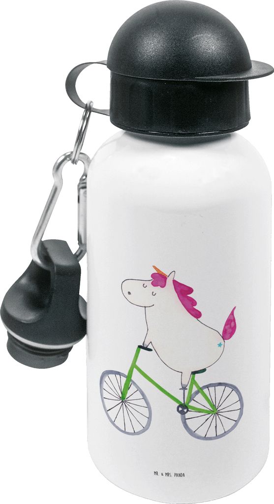 Mr. & Mrs. Panda Trinkflasche Einhorn Radfahrer - Weiß - Geschenk, Einhörner, Unicorn, Kindergarten, Kinder, Kummer, Rad, Liebeskummer, Kita, Bik...