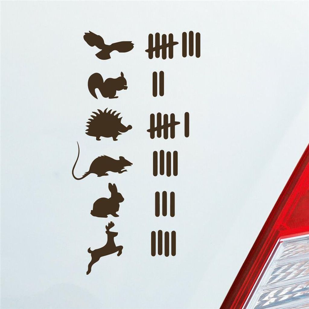 Auto Aufkleber Strichliste Liste Tuning Tiere Animal 15x8 cm Braun Sticker Heckscheibenaufkleber