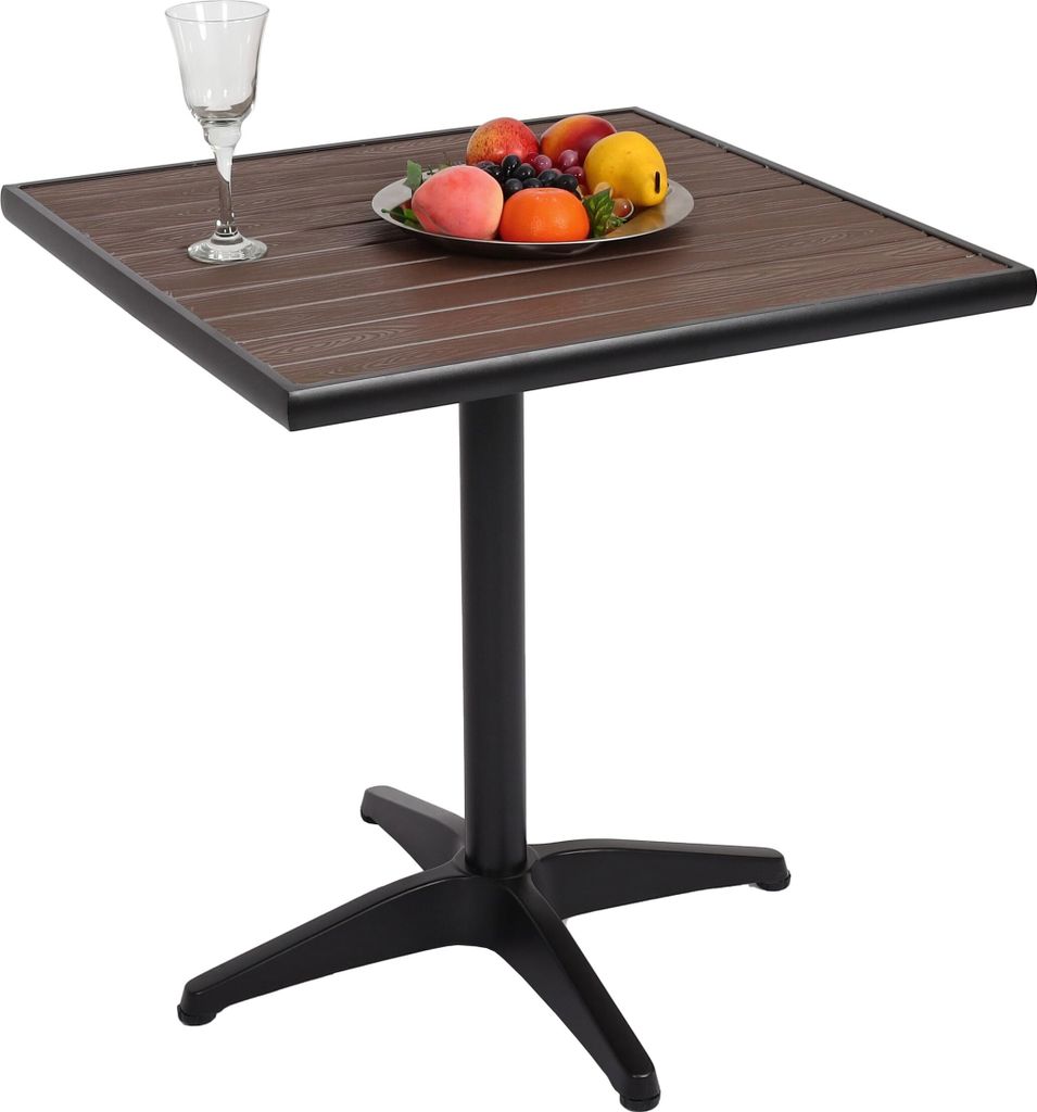 Gartentisch HWC-J95, Balkontisch Bistrotisch, Gastronomie Outdoor-Beschichtung Alu Holzoptik - schwarz, dunkelbraun