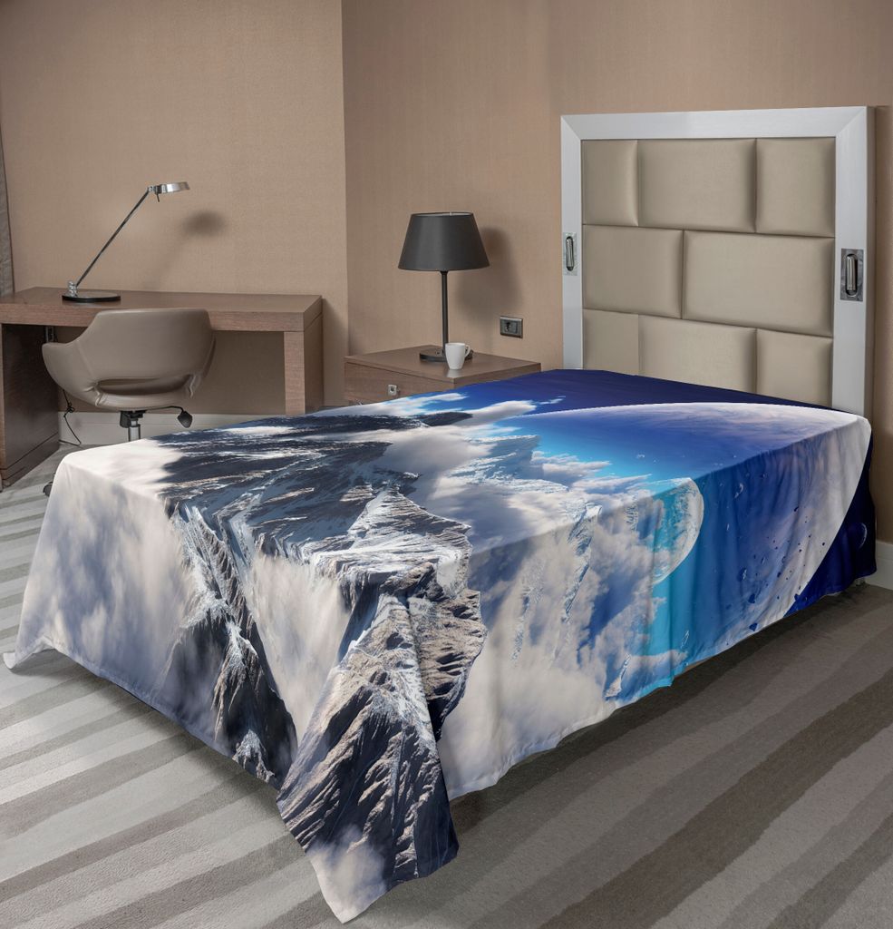 ABAKUHAUS Fantasie Bettlaken, Himmlische Ansicht Von Schnee Einer Kappe Bedeckten Bergen Planeten Druck, weiches bequemes oberes Bettlaken für ein...