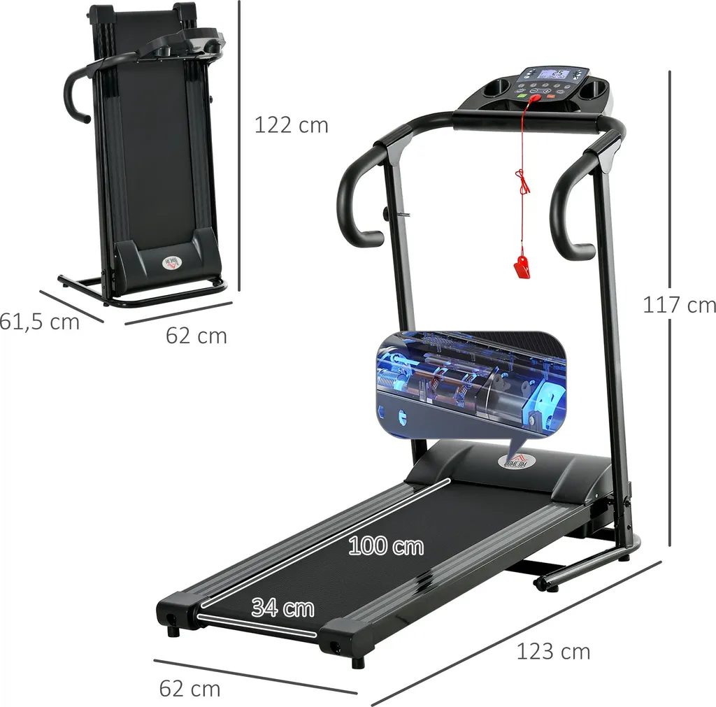 Tapis de course pliable 500W avec support smartphone - Écran LCD Intégré