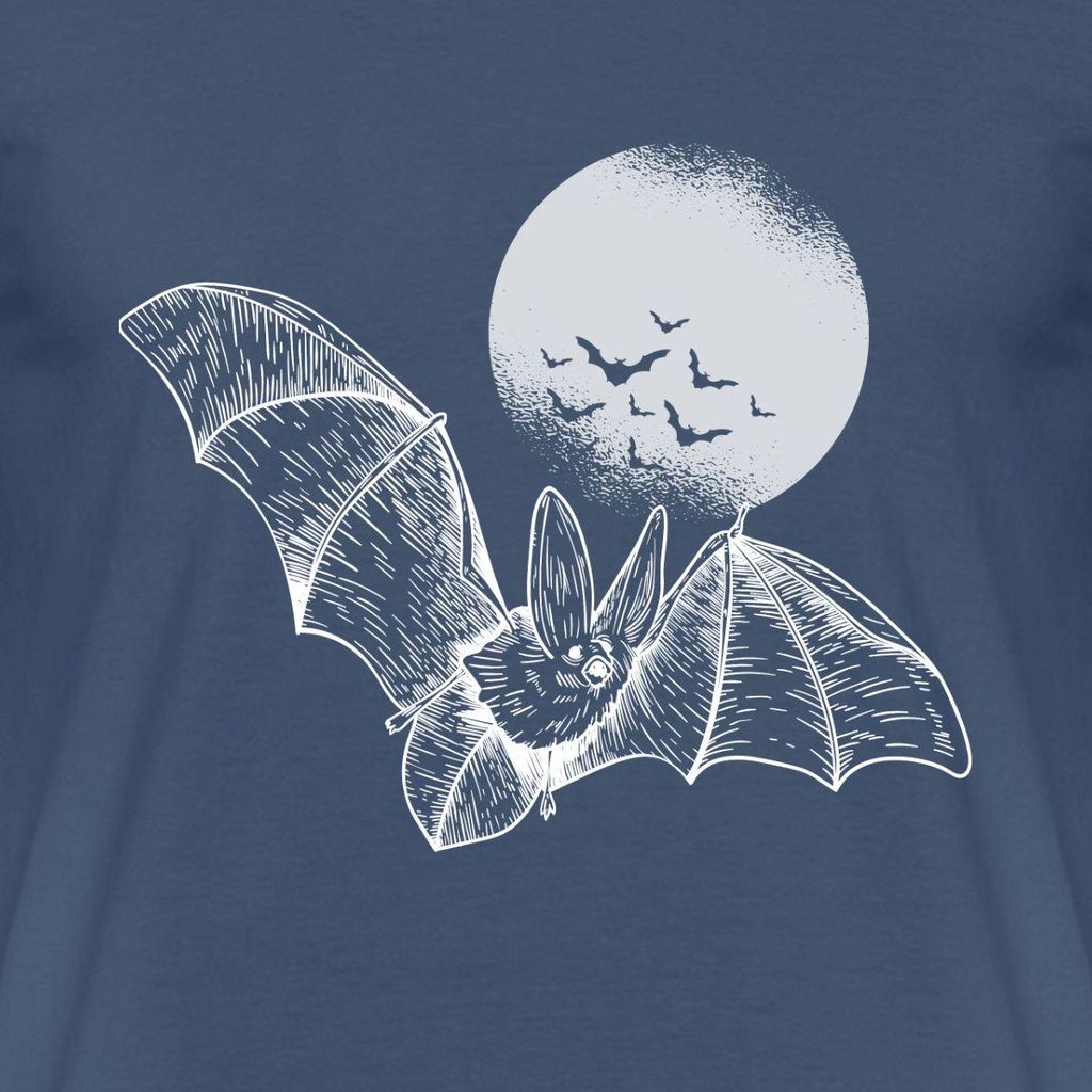 Spreadshirt Halloween Fledermaus Mit Vollmond Gruselig Männer T-Shirt, S, Dunkles Denimblau