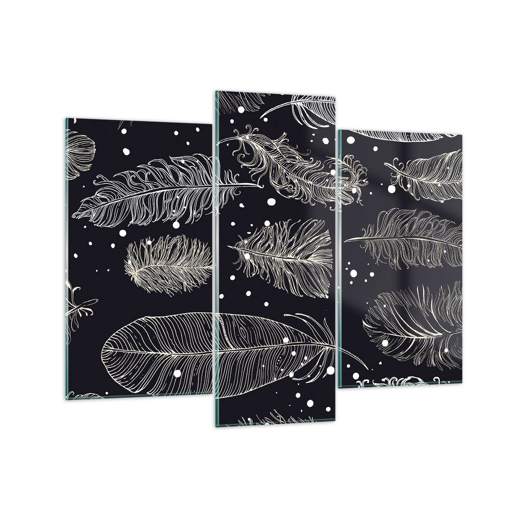 Bilder auf glas - 3 Teile - Federn Grafiken Gliederung - 130x100cm - Glasbilder - Wandbilder - Bilder - Wanddekoration aus Glas - Glas Bilder - Wan...