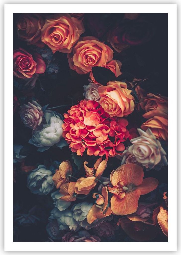 Poster - Poster ohne Rahmen - Blumenstrauß Blumen Rosen - 70x100 cm - Wand Bild - Wanddeko - Wandbilder - Kunstposter - Wandposter - Bilder - Kuns...