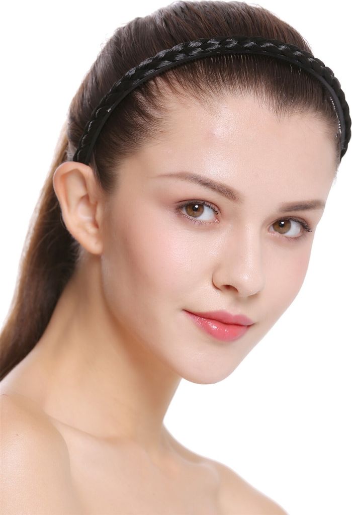 WIG ME UP Geflochtener schmaler Haarreif Tiefschwarz Produktbild 