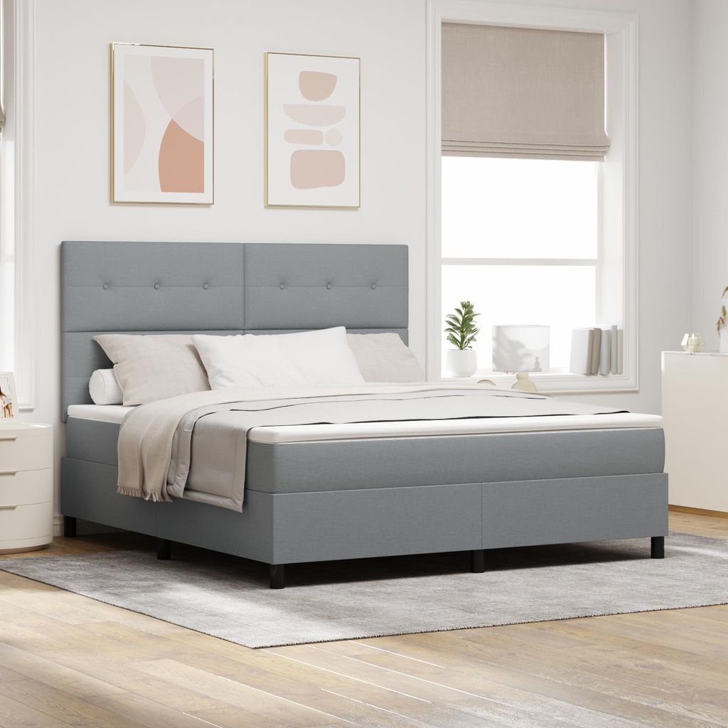 Design new Polsterbett Boxspringbett mit Matratze und LED-Licht - Hellgrau, 180 x 200 cm Stoff - Bettrahmen - Klassische Betten cloris58488